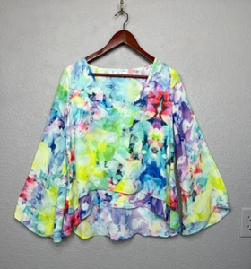 Parker NY Size Small Watercolor Pink & Blue Floral Blouse - Wearable Art - Picture 1 of 14