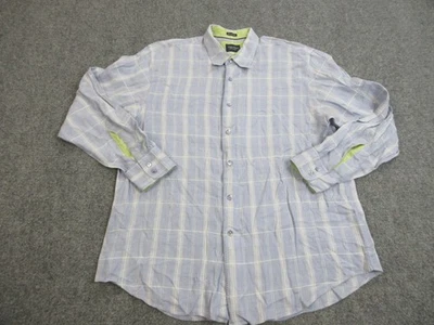 Indigo Palms Shirt Mens XL Blue Plaid 100% Irish Linen Long Sleeve Casual - Image 1 of 4
