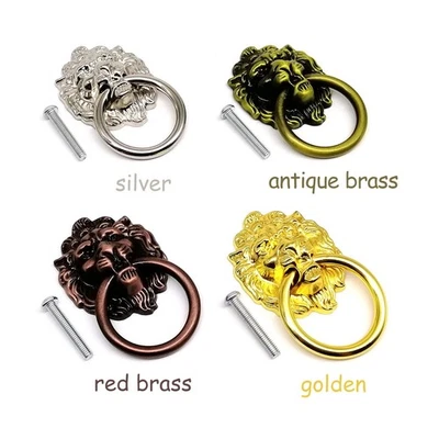 Anillo de perilla de manija de cajón tocador armario puerta muebles cabeza de león vintage Foto 1 de 4