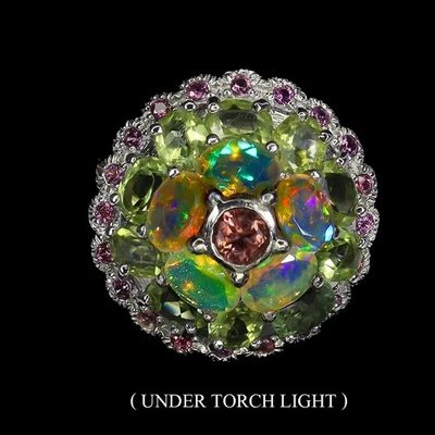 Anello in argento sterling 925 ovale opale di fuoco peridoto pietra... - Immagine 1 di 4