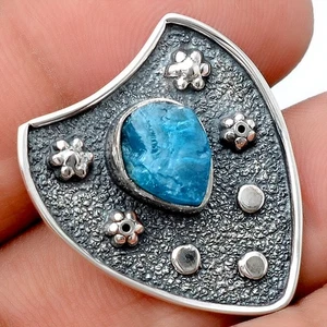 Neon Blue Apatite Rough - Madagascar 925 Sterling Silver Pendant Jewelry P-1477 - Picture 1 of 5