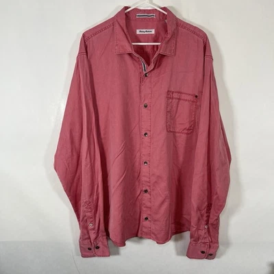 Tommy Bahama Button Up Shirt Mens Size 2XLT Dark Pink Pocket Long Sleeve - Image 1 of 4
