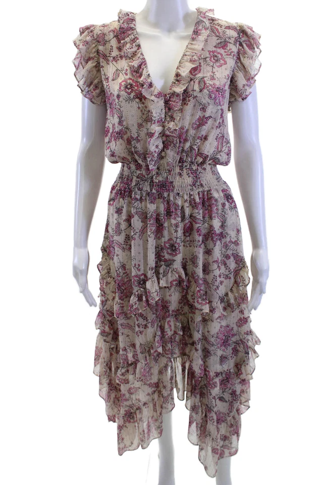 Maxi Vestido Solero Mujer Misa Beige Floral Cuello en V 100% Poliéster Talla XS Foto 1 de 4