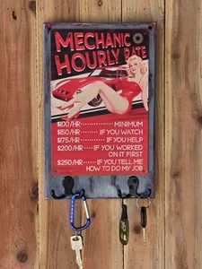 Mechanic Shop Sign Mounted on Solid Wood, w/ hooks, Handmade, New, Rustic Look - Picture 1 of 5