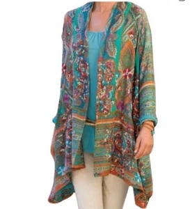 Soft Surroundings Kimono Open Cardigan Duster One Size Boho Lagenlook Embroidery - Picture 1 of 12