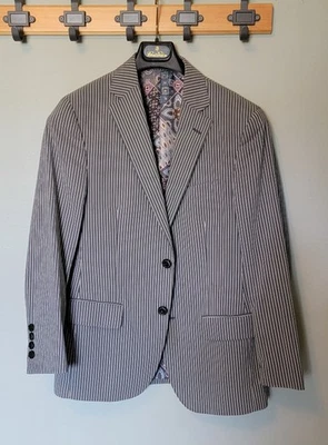 ETRO Hombre Blazer/Abrigo Deportivo, Talla 50 (US 40), Algodón-Lino Gris Rayas Foto 1 de 4