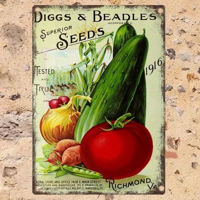 Vintage Superior Seeds Tin Sign Retro Vegetable Garden Kitchen Wall Decor Plaque - Image 1 of 4