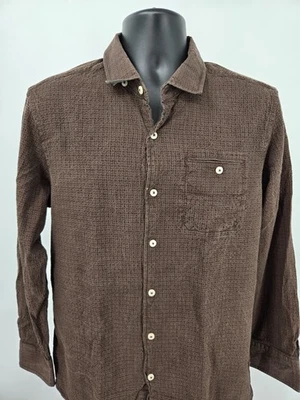 Camisa Tommy Bahama Adulto Grande Marrón Manga Larga Rayas Seda Algodón Informal Hombres Foto 1 de 4