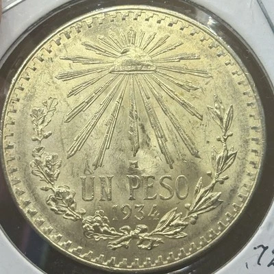 1934 1 Peso Mexico Silver Coin Un Peso BU Uncirculated GOLDEN TONED - Image 1 of 4