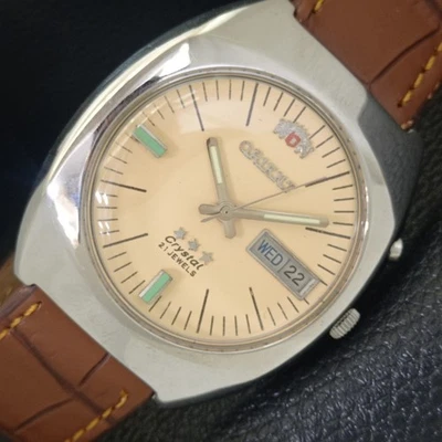 JAPAN VINTAGE ORIENT CRYSTAL AUTOMATIC 46943 MENS CREAM DIAL WATCH a703411-1 - Image 1 of 4