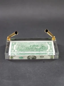 Lucite 2 Dollar Bill Desk Pen Holder - Picture 1 of 9