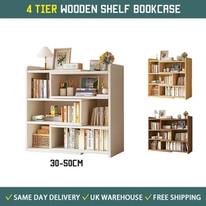 Wooden Shelf Bookcase Shelving 4 Tier Display Storage Unit Stand Stretchable - Picture 1 of 22
