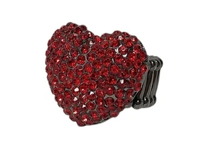 Heart Stretch Ring Red Rhinestone Adjustable Womens - Picture 1 of 7