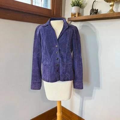 Chaqueta de cuero de gamuza púrpura Live A Little para mujer pequeña Foto 1 de 4