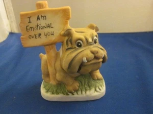 1970s Bulldog Ceramic Figurine "I Am Emotional Over You" Vintage JAPAN - Picture 1 of 4