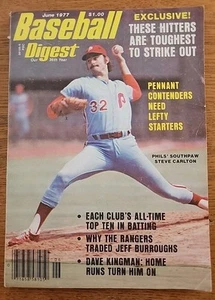 BASEBALL DIGEST JUNE 1977 STEVE CARLTON PHILADELPHIA PHILLIES HOF No Label - Picture 1 of 9