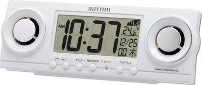 RHYTHM Loud Alarm Clock Radio Clock Digital 20 Sounds & Double Alarm White - Image 1 of 4