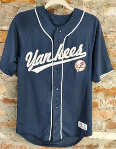 New York Yankees Jersey True Fan Mens Sz S Navy Blue Gray Stitched Logo MLB 74 - Picture 1 of 3