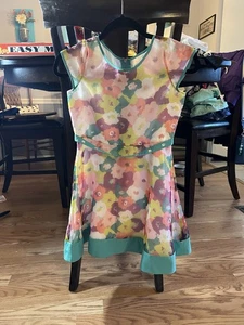American Girl Floral Kids Dress with Teal Accents Size 10 - Picture 1 of 3