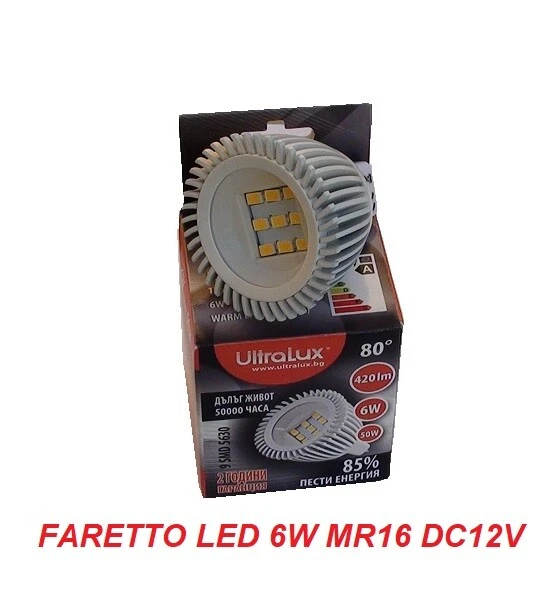Lampada Led Lampadina Led Faretto Portafaretto Ultralux MR16 GU5.3 6W DC12V - Immagine 1 di 1