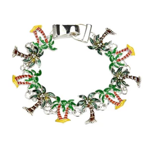 "Pulsera de eslabones de palmera aspecto tropical de verano esmaltada tono plateado magnética 7 1/2""" - Imagen 1 de 1