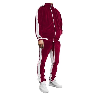 UNBRANDED AB6666 Men male red wine velour tracksuit set sport wear size LARGE