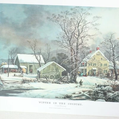 Currier & Ives Estampado De Colección Invierno En El Campo Frío Mañana Granja Arte Rural Decoración Foto 1 de 4
