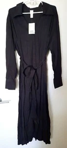 H&M Black Maxi Shirt Dress With Belt Long Sleeve Full Open Buttons Size XL NWT - Picture 1 of 5
