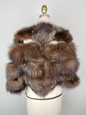 复古 20 世纪 30 年代银狐毛分层皮套带头背 — 第 1/4 张图片