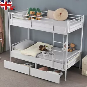 Twin Loft Bunk Bed Sleeper Metal Frame With Two Storage Drawers and Guard Rail - Picture 1 of 9