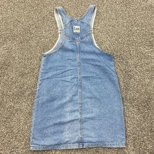 VTG Lee Dress Girls 14 Dark Blue Jean Denim Sleeveless Cotton Pockets Fade USA - Picture 1 of 7