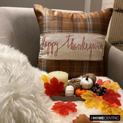 Orange Happy Thanksgiving Throw Pillow Cover Velvet - Thankful Harvest - Image 1 of 4
