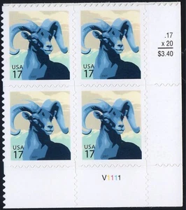 Scott #4138 Bighorn Sheep Plate Block of 4 Stamps - MNH - Picture 1 of 1