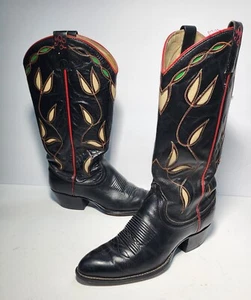 Vintage Ralph Lauren Western Cowboy Black Leather Boots Women’s Sz 7.5 A - Picture 1 of 15