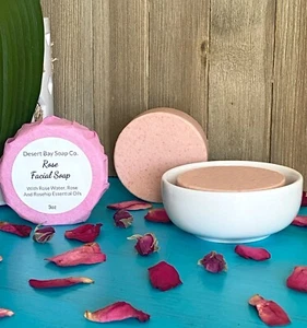Organic Rose Cold Process Facial Soap, Cleanser With Rose Water & Rosehip Oil - Picture 1 of 5