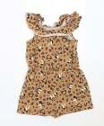 George Girls Brown Animal Print Cotton Playsuit One-Piece Size 2-3 Years - Minni