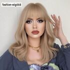 Long Wavy Blonde Synthetic Hair Wigs With Bangs Women Natural Fashion Daily Wigs