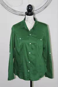 Vecchia camicia donna verde navy con fondo taglia L - Foto 1 di 6