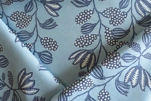 Kerry Joyce Forever Vines, floral blue linen fabric remnant 34" by 54" - Picture 1 of 9
