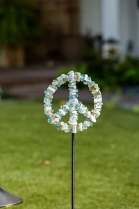 Handmade Peace Sign Garden Stake Recycled Glass Stones & Driftwood Yard Decor - Picture 1 of 3