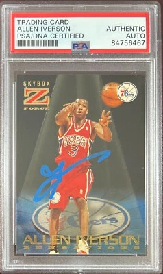 Allen Iverson auto RC 1997 SkyBox Z Force #10 Philadelphia 76ers PSA Encap - Image 1 of 3