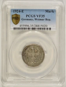 1924-E Germany Weimar Republic Silver 1 Mark Reichsmark Muldenhütten PCGS VF35 - Picture 1 of 4
