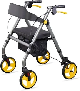 Steel Folding Rollator Walker 8" 360° EVA Noiseless Wheels 300lb Senior Gray - Picture 1 of 8