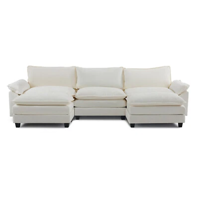 122" Sectional Sofa Couch with Double Chaise & Footstool Chenille Sleeper Set - Image 1 of 4
