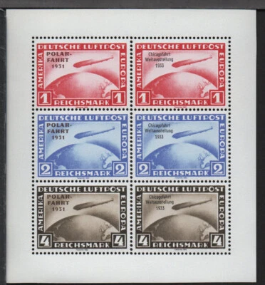 ✔️ GERMANY 3. Reich Graf Zeppelin Chicagofahrt Polarfahrt BLOCK REPRODUCTION MNH - Image 1 of 2
