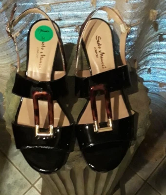 Sesto Meucci черный, коричневый и черепаховый панцирь кожи слинга котенок каблуки новый без коробки-6 - Изображение 1 из 4