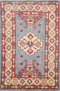 South-western Kazak Wool Accent Rug: Handmade Traditional Patterns 2x3 ft - Picture 1 of 16