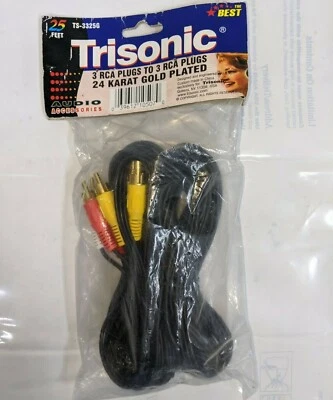 Cable enchufe de audio estéreo enchapado en oro macho Trisonic 25 pies 3RCA a 3RCA (TS-3325G) Foto 1 de 4