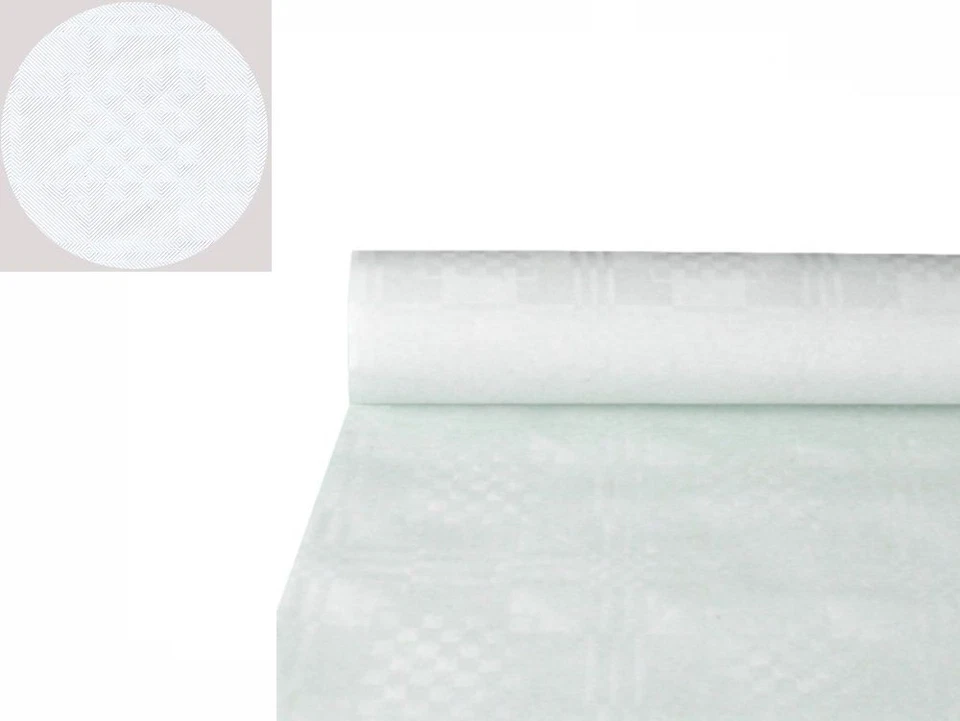 1 Papiertischdecke mit Damastprägung 100 m x 1m weiss  weiß auf Rolle Tischdecke - Bild 1 von 1