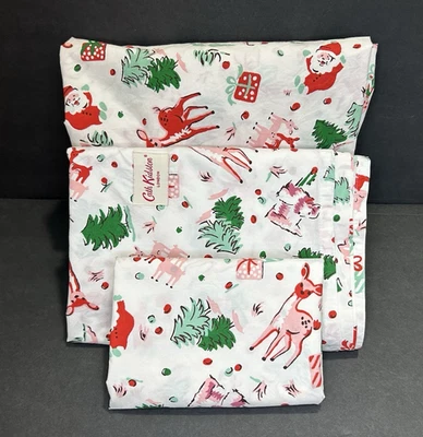 Cath Kidston Twin Sheet Set 3 Pc Ditsy Deer Pink Christmas Cotton Deer Santa Dog - Image 1 of 4